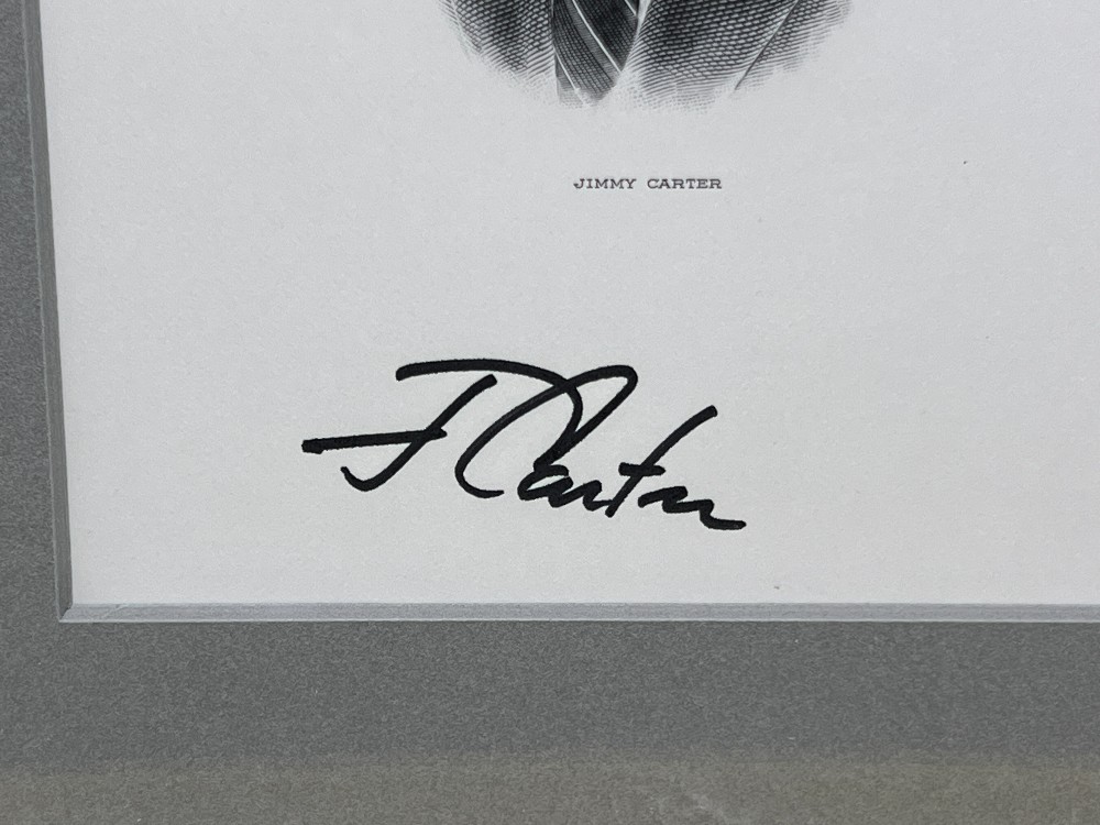 Jimmy Carter Signed Embossed Bust Engraving, Frame: 8” x 9 ¾” H, R&R Enterprises With COA