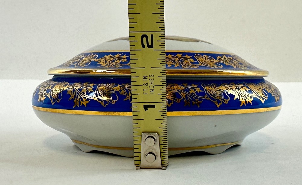 Antique Limoges Fragonard Blue Porcelain Jewelry / Trinket Box