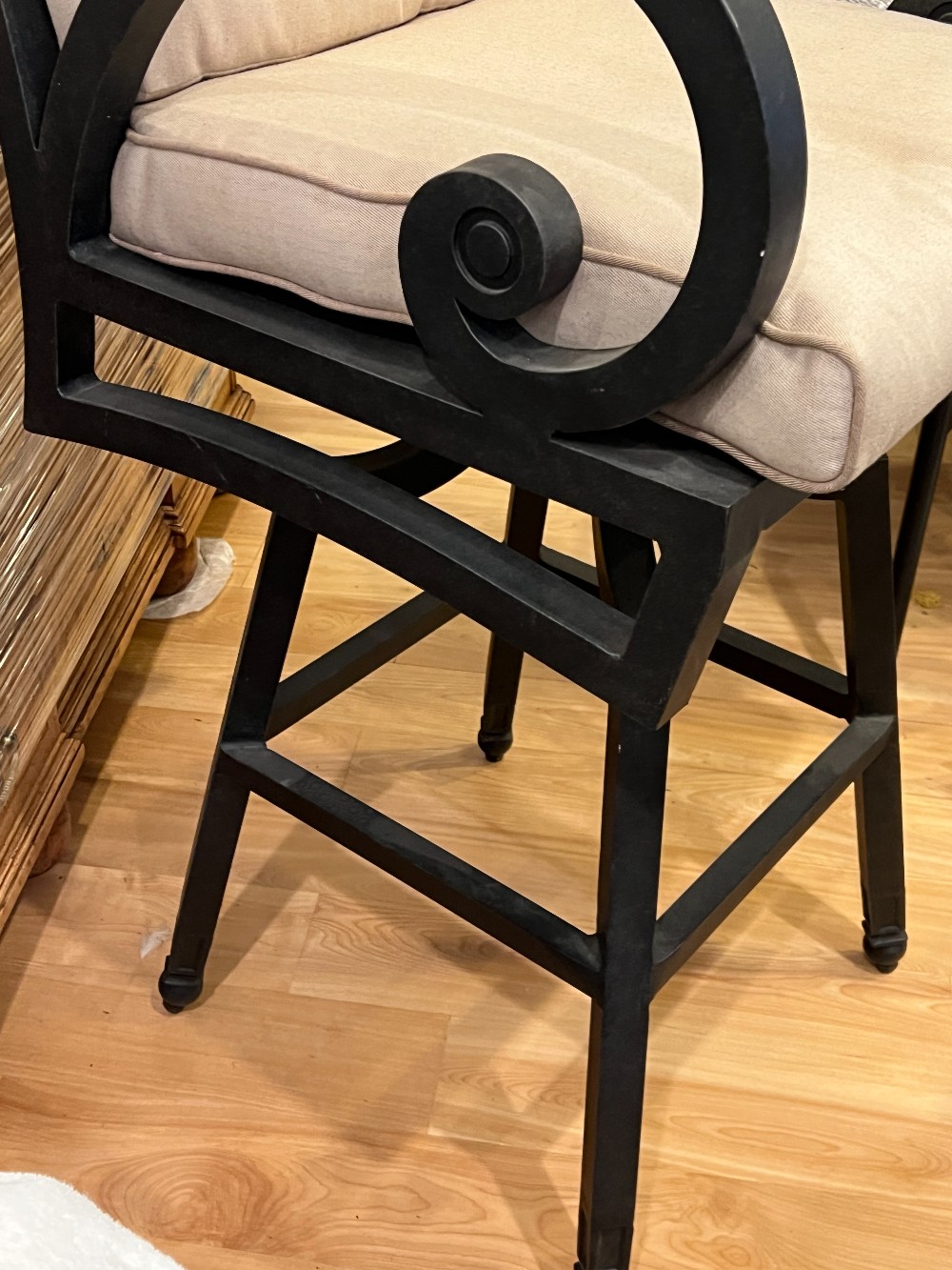 Black Swiveling Outdoor Bar Stool with Cushion