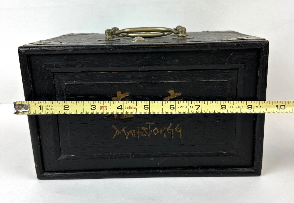 Antique 1920s Mah Jongg Set Lung Chan Wood Case Bone Tiles