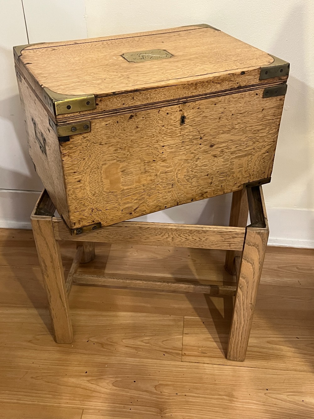 Wooden Storage Box on Stand with Plaque