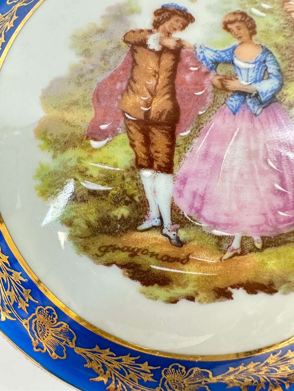 Antique Limoges Fragonard Blue Porcelain Jewelry / Trinket Box