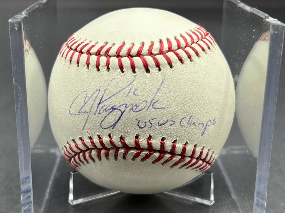 A.J. Pierzynski Autographed Baseball “‘05 WS Champs”, MLB, Mounted Memories