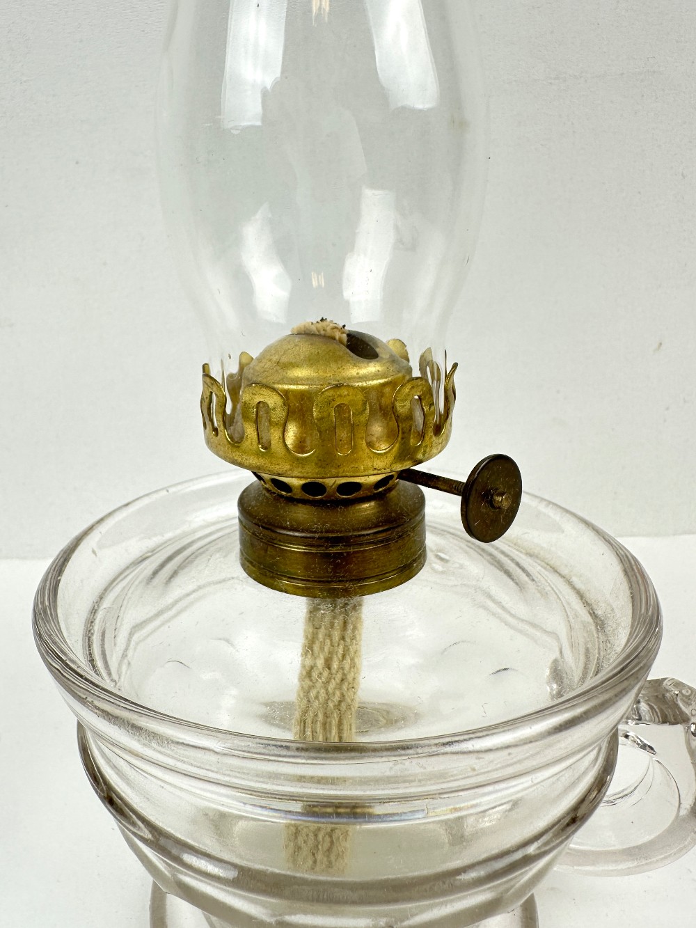 Antique Scovill Clear Glass Finger Oil Lamp