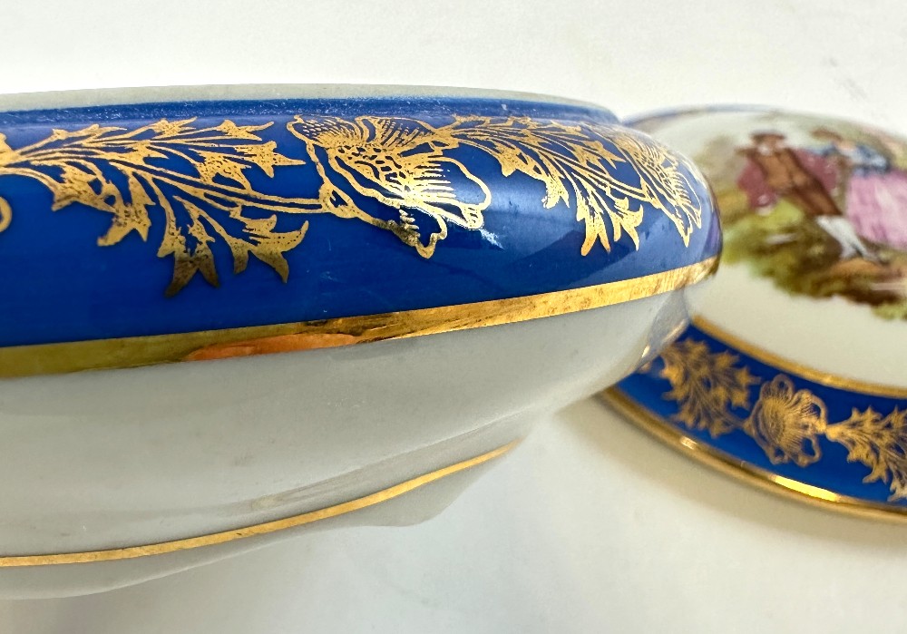 Antique Limoges Fragonard Blue Porcelain Jewelry / Trinket Box