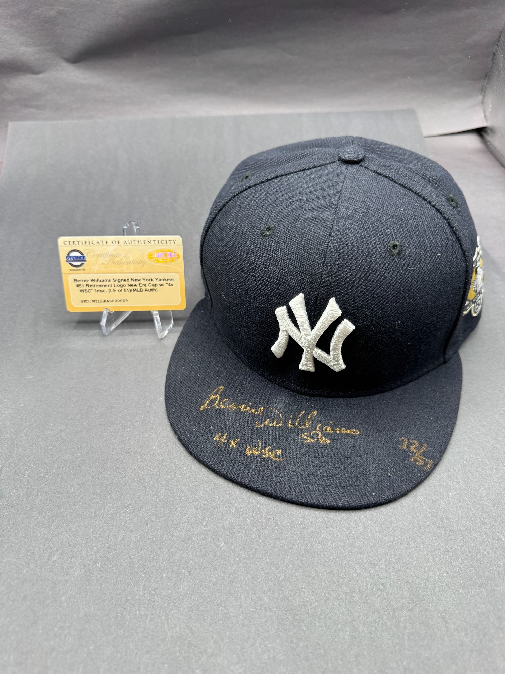 Bernie Williams Autographed NY Yankees #51 Retirement Logo New Era Cap 