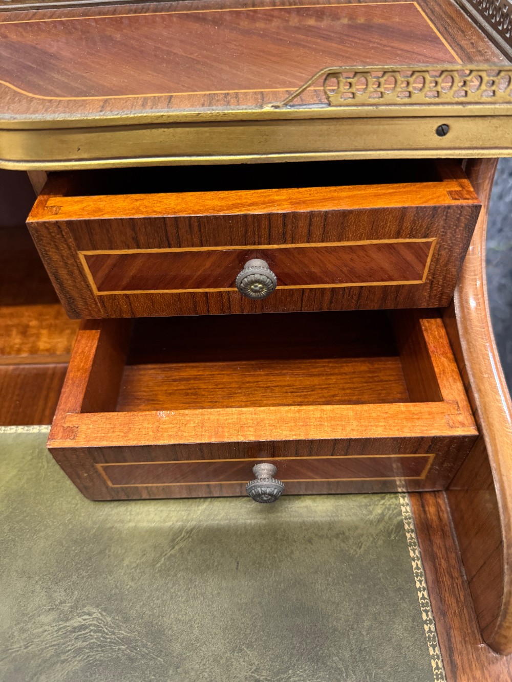 French Kingwood Leather Inset Ladies Writing Table - Reproduction