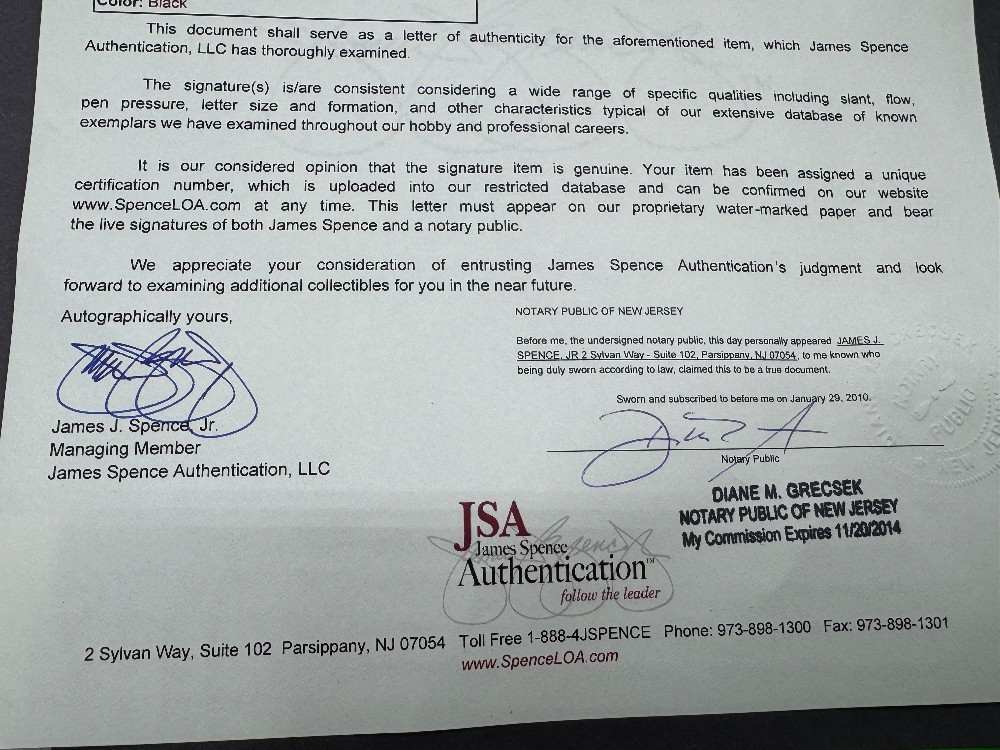 Carl Hubbell Autographed Baseball w/ JSA Letter of Authenticity