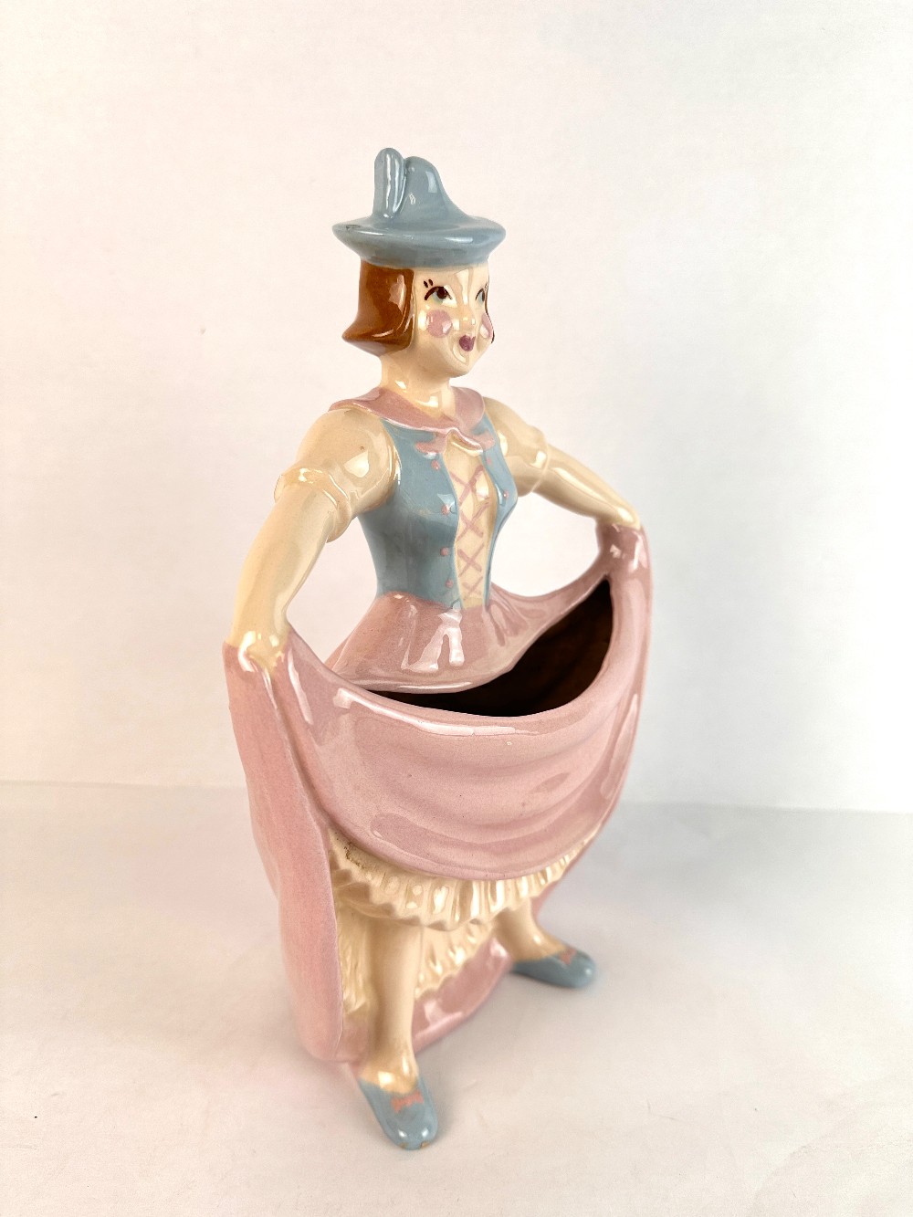 Vintage Hedi Schoop Dancer Planter, California Pottery, Pastel Folk Costume