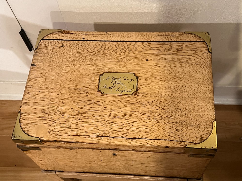 Wooden Storage Box on Stand with Plaque