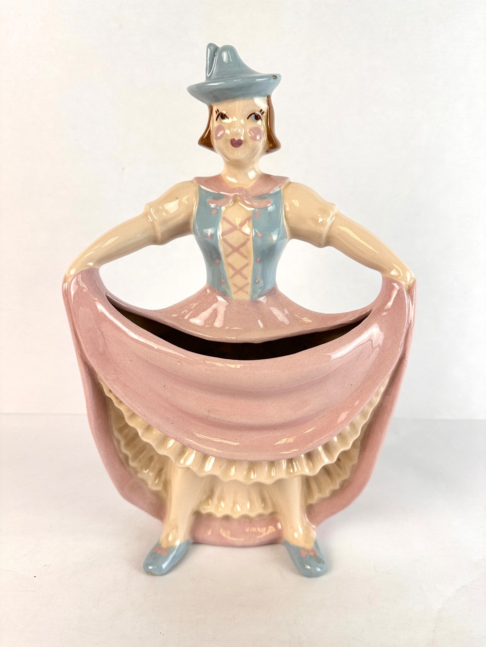 Vintage Hedi Schoop Dancer Planter, California Pottery, Pastel Folk Costume
