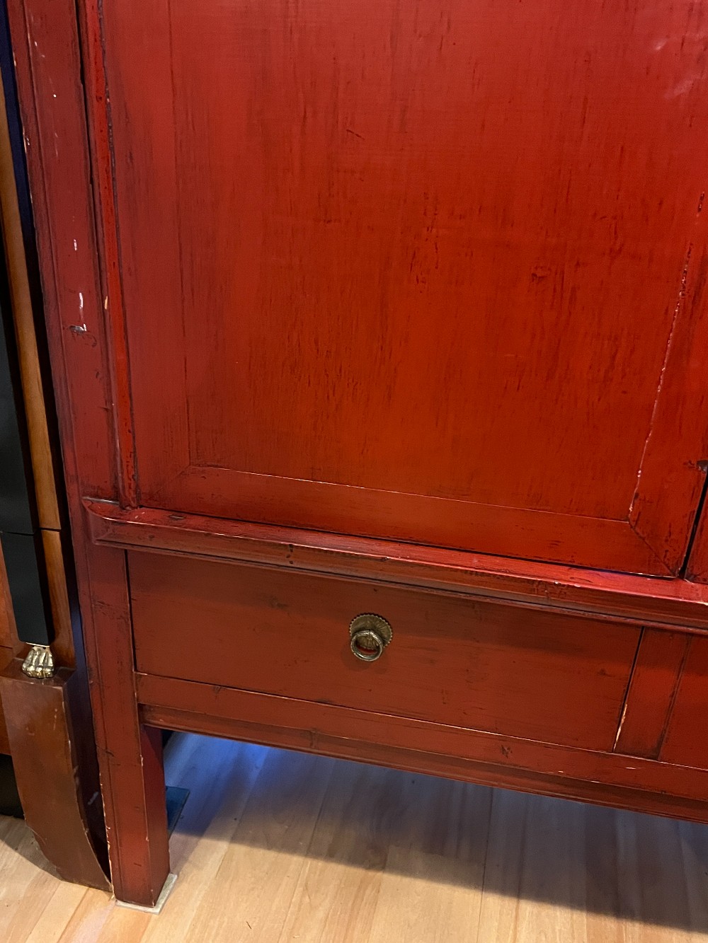 Asian Red Lacquered Wedding Cabinet