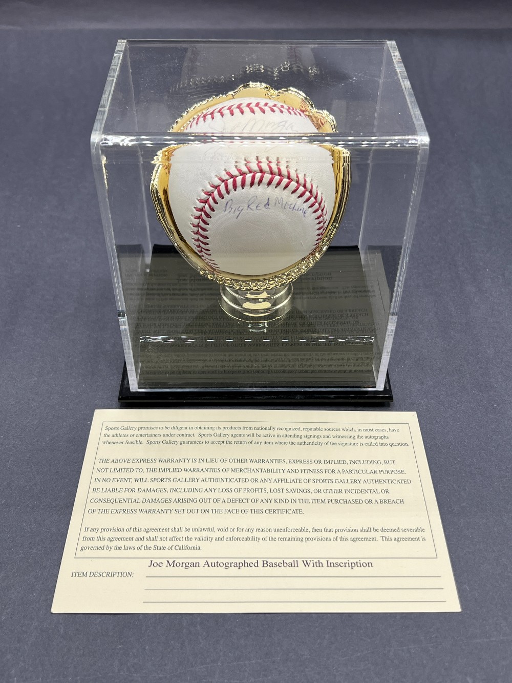 Joe Morgan Autographed Baseball “Big Red Machine, Hall of Fame 1990”, Sports Gallery With COA