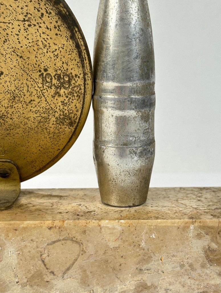 Antique Military Trench Art - Memorial Artillery Photo Frame Shell Display Stone Base