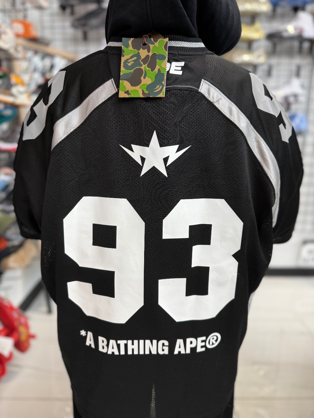 BAPE LINE CAMP JACQUARD RELAXED FIT FOOTBALL JERSEY - BLACK