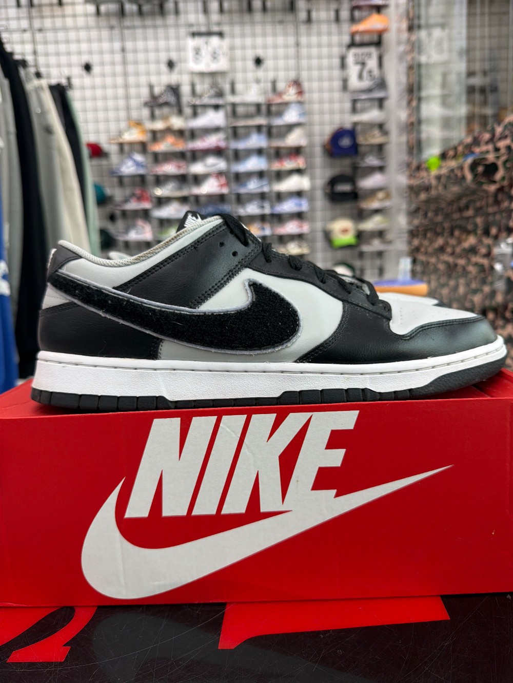 *USED* NIKE DUNK LOW - CHENILLE SWOOSH BLACK GREY