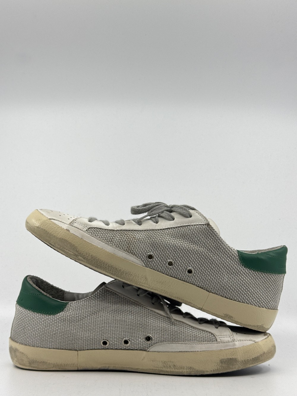 *USED/NO BOX* GOLDEN GOOSE SUPERSTAR - LIGHT SILVER MESH/GREEN
