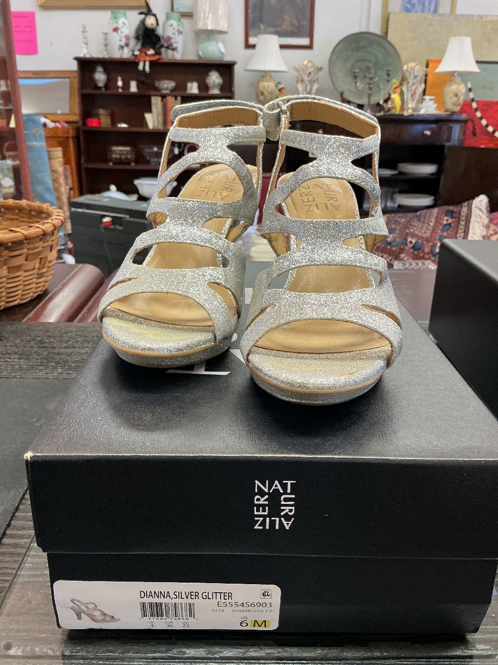 Naturalizer Dianna Silver Glitter Sandal Heels