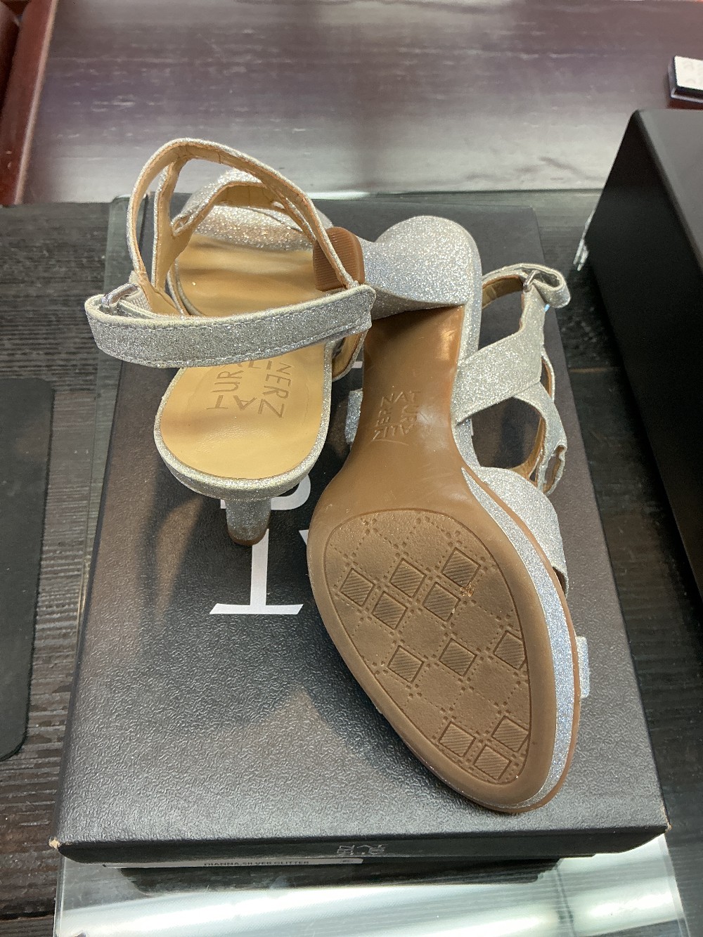 Naturalizer Dianna Silver Glitter Sandal Heels