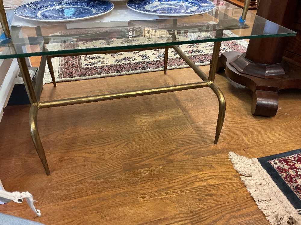 Brass and glass side tables, pair