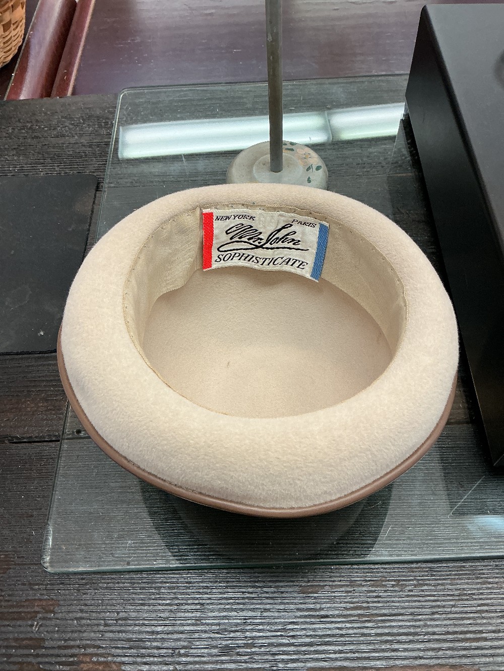 Mr. John Sophisticate Tan Felt Bowler Hat, Brown Pleather Trim