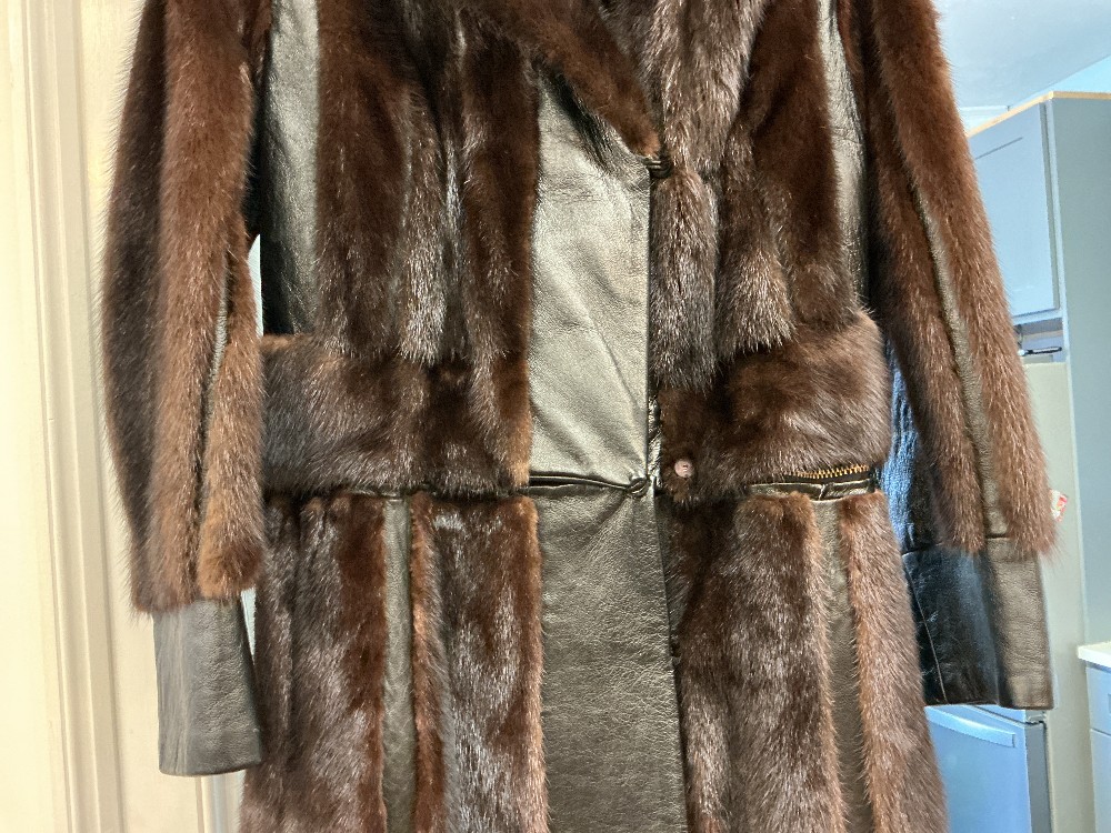 Brown Mink & Black Leather Convertible Coat, Sz S