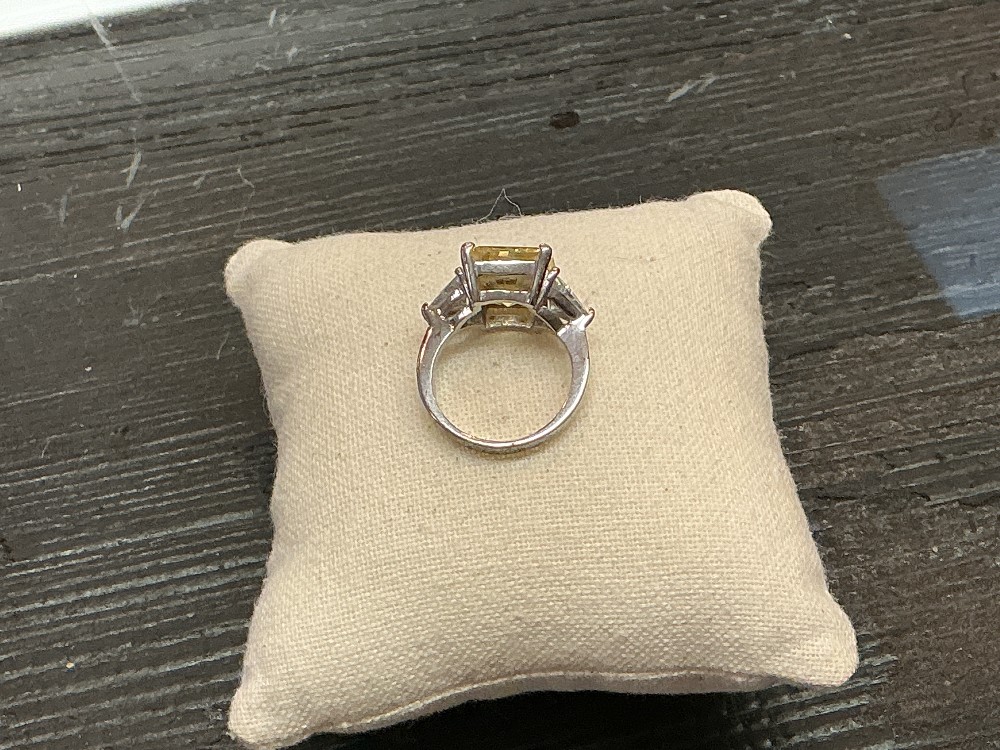 10 carat Canary Yellow Crystalline & CZ Silver Ring