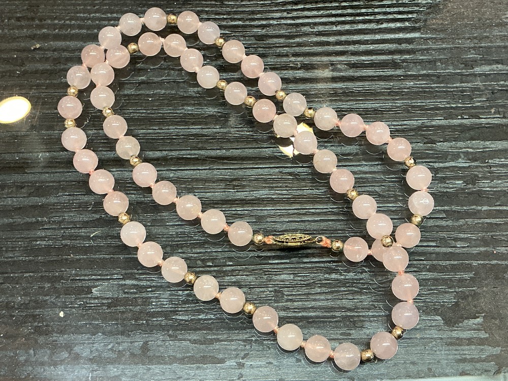 Rose Quartz Beaded Necklace with 14KGF clasp