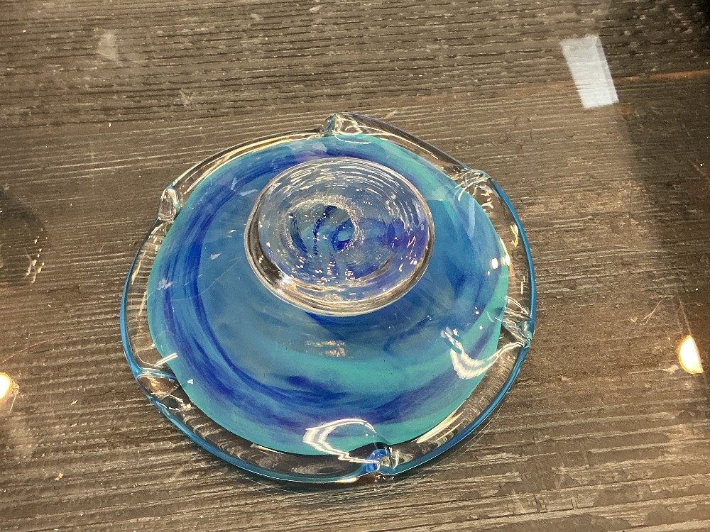 Blue Turquoise Blown Glass Dish