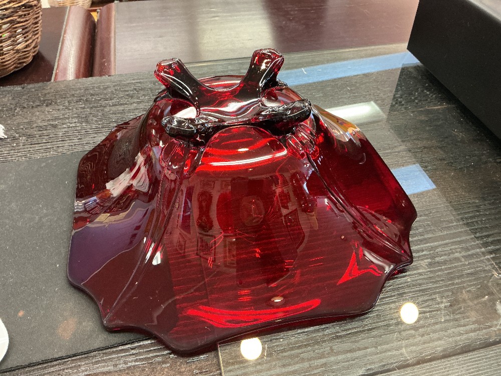 Vintage Ruby Red Footed Glass Bowl