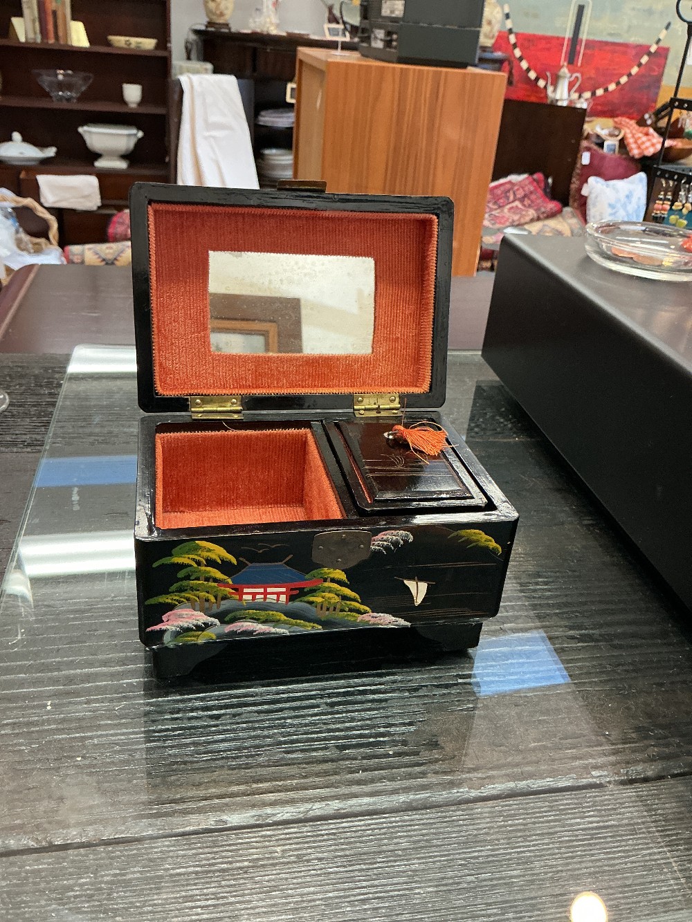 Black Lacquer Hand Painted Music Jewelry Box