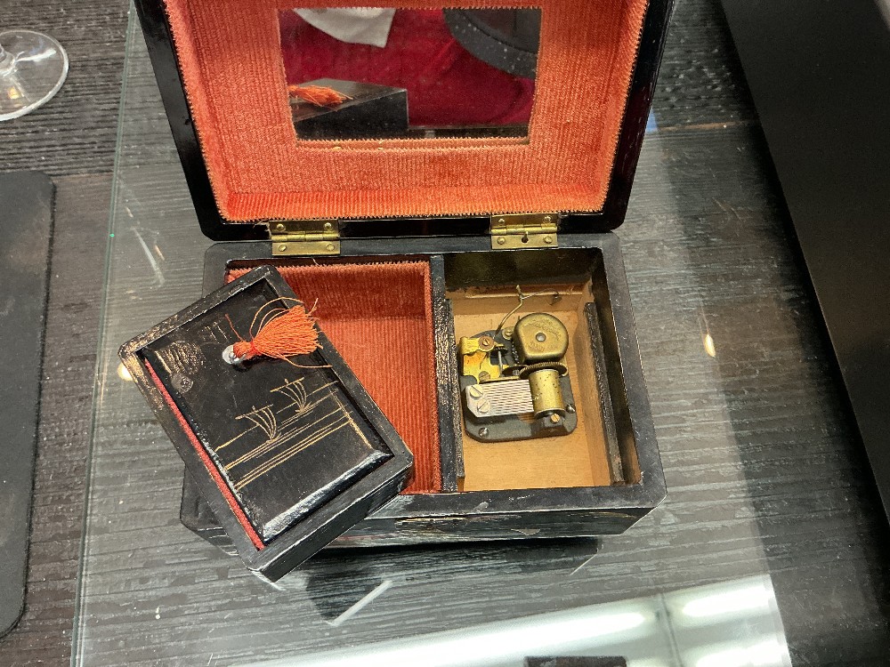 Black Lacquer Hand Painted Music Jewelry Box