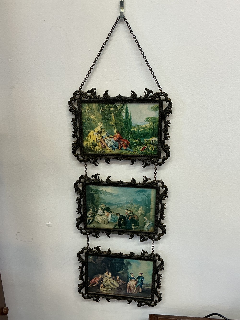 Antique Baroque style Triple Hung Brass Frames