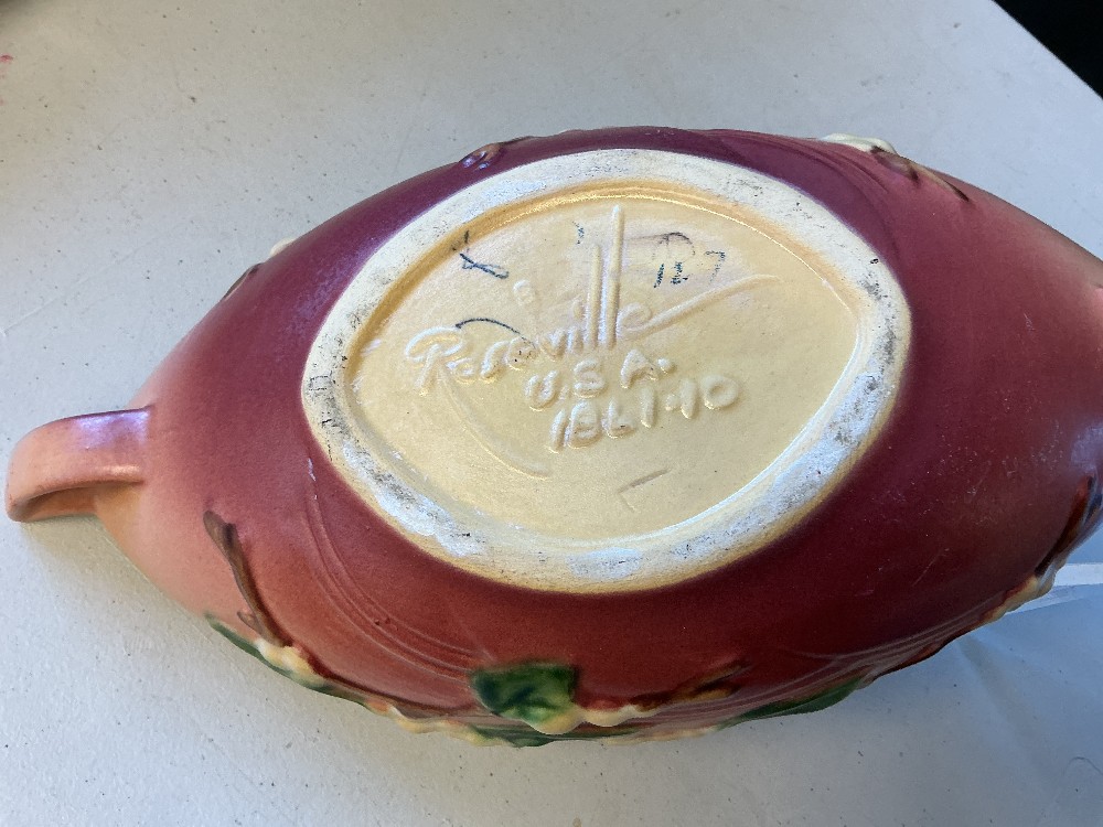 Vintage Roseville Pottery Snowberry Double Handled Dish