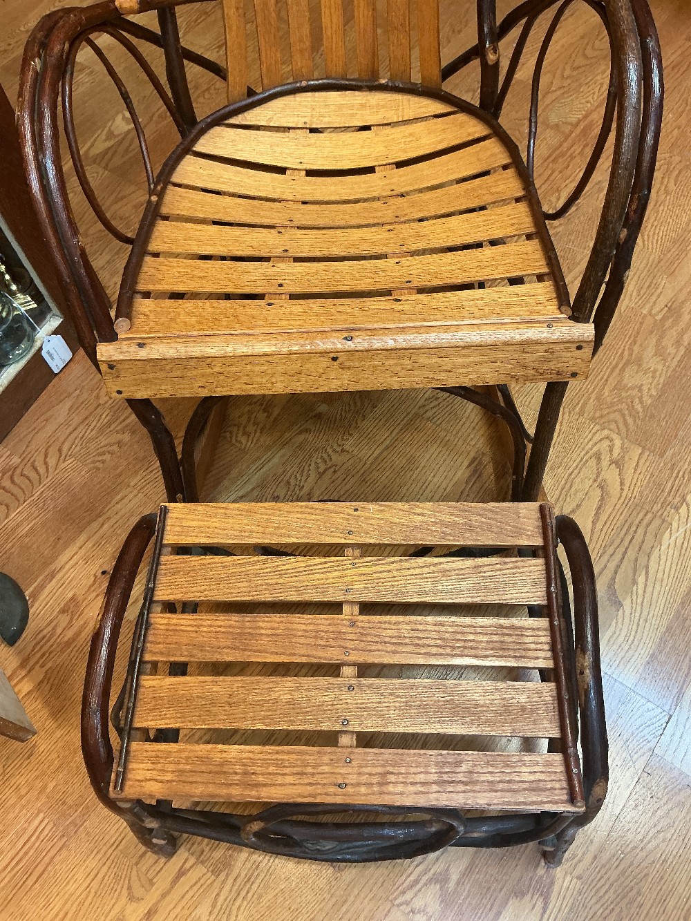 Bendwood Hickory and Walnut Rocker w Foot Rest