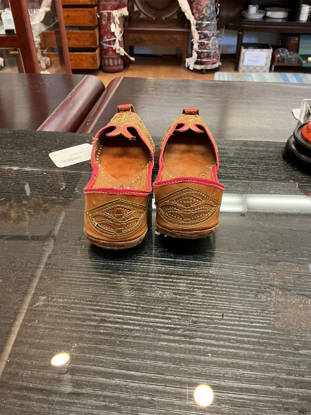Brown leather slippers