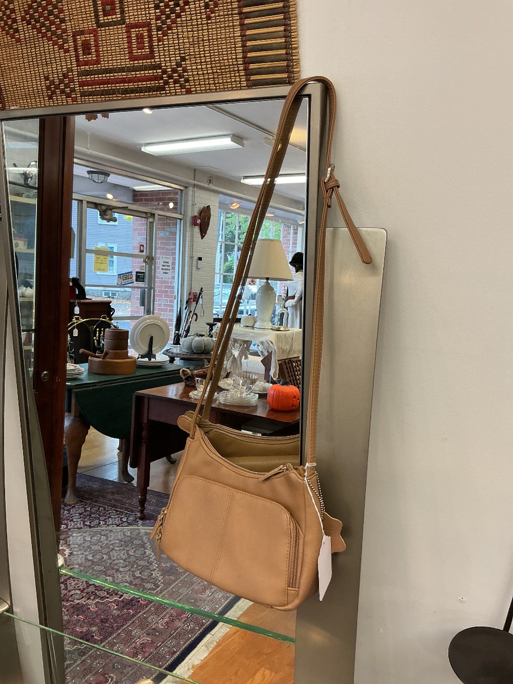 Genuine leather tan crossbody purse