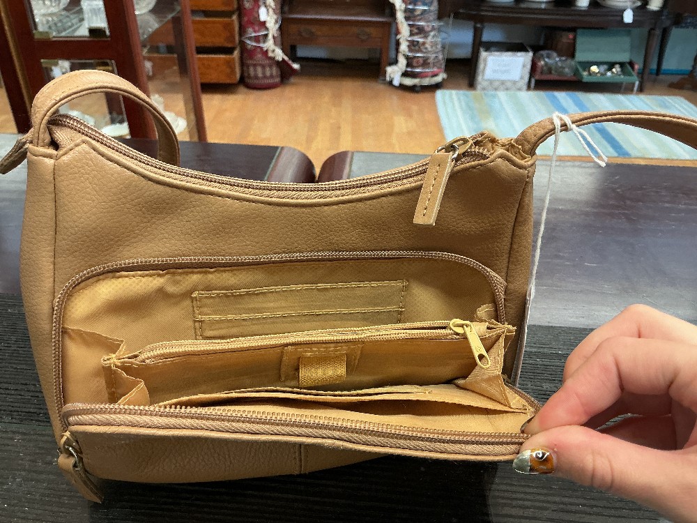 Genuine leather tan crossbody purse