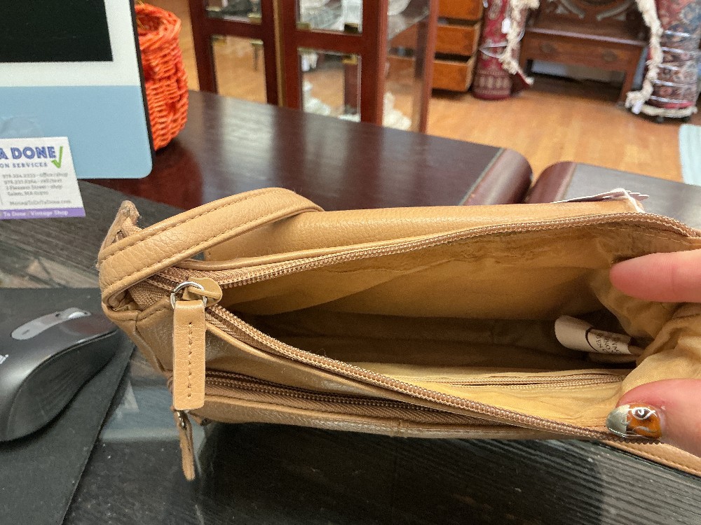 Genuine leather tan crossbody purse