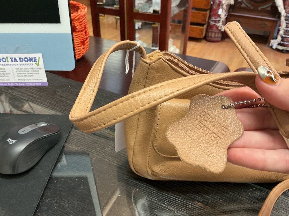 Genuine leather tan crossbody purse