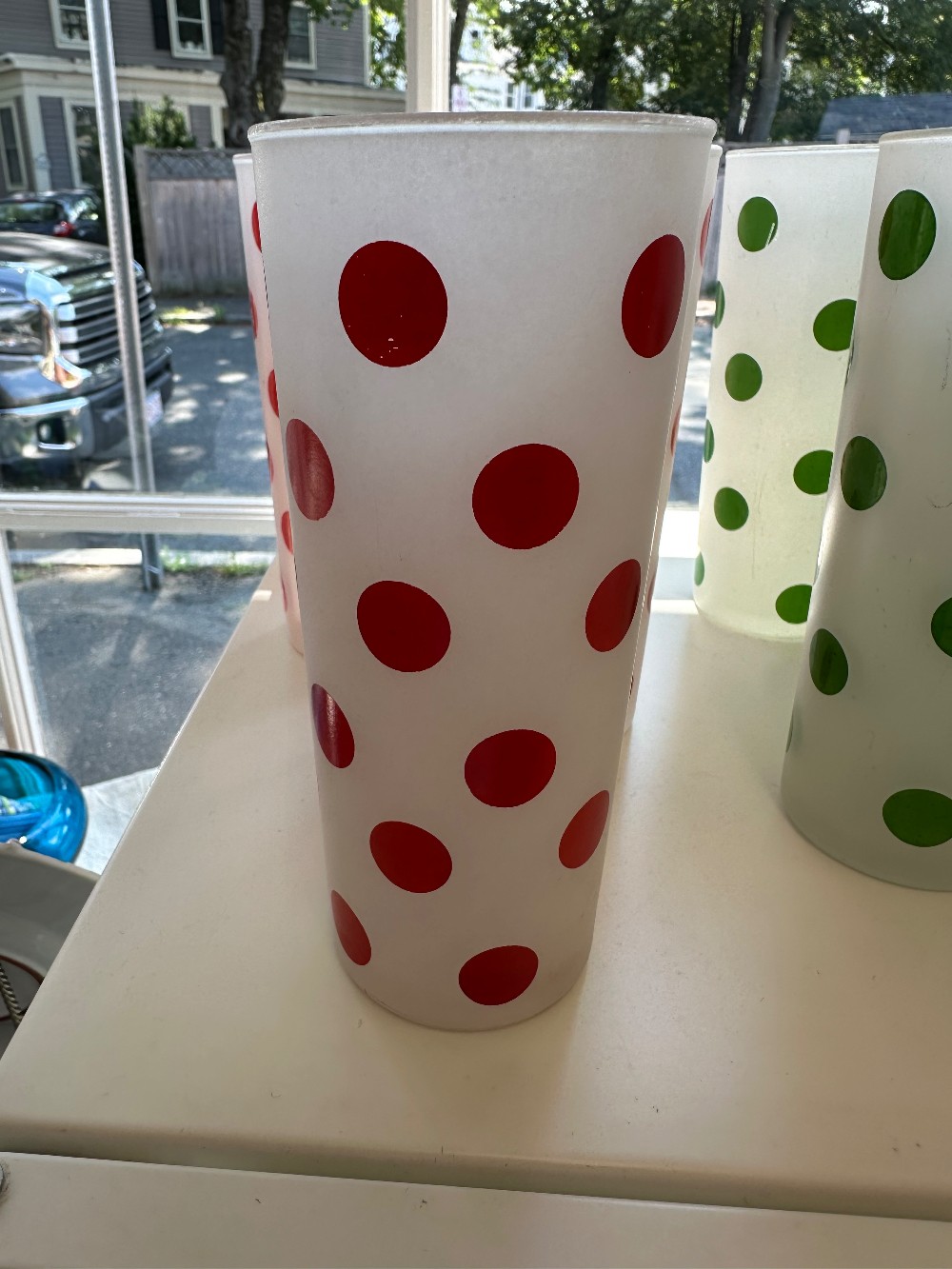 Set of 5 Anchor Hocking Red Dot Tall Frosted Glasses