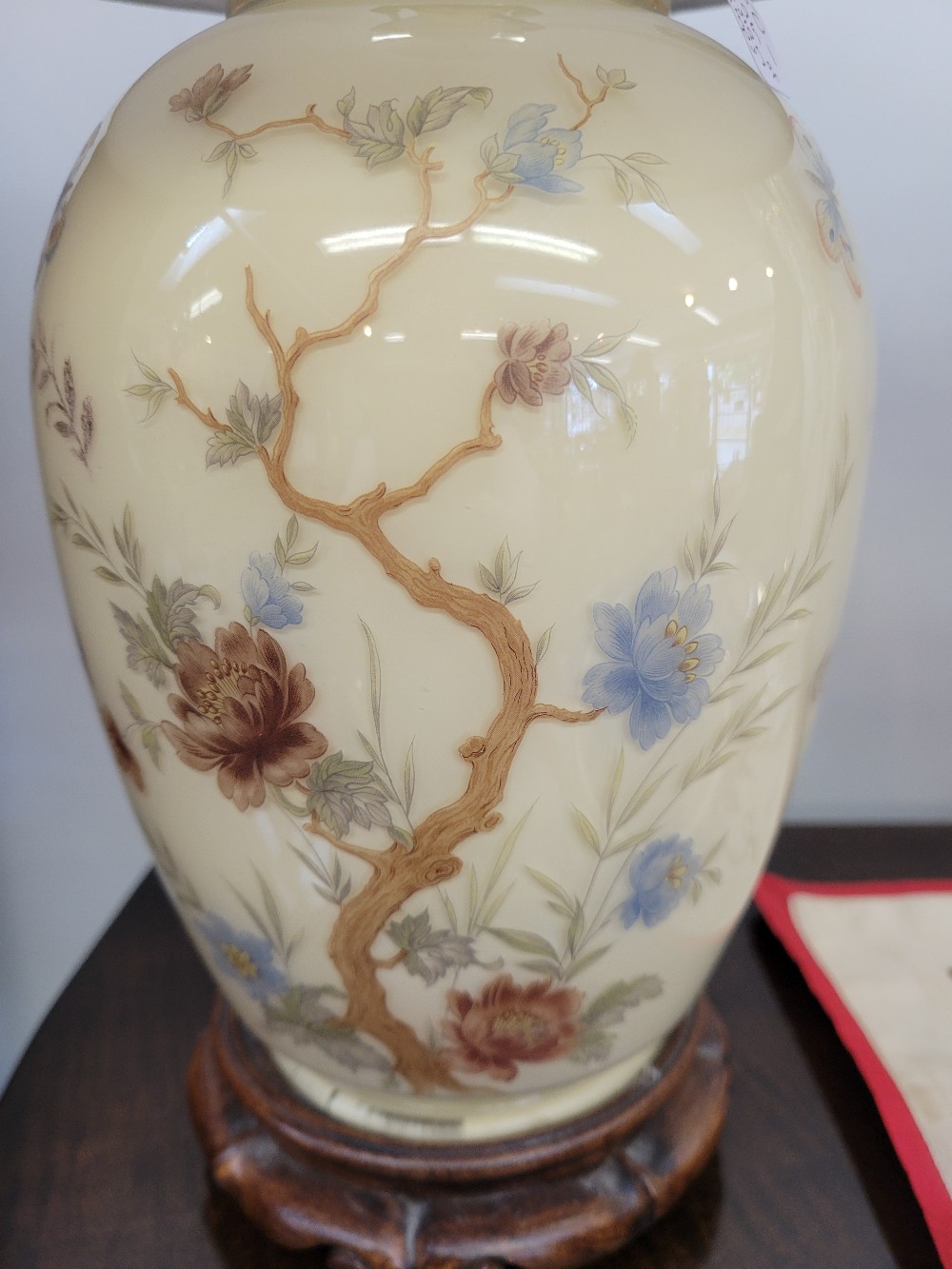 Pair of Asian Lamps w/ Shades, On Wood Stands