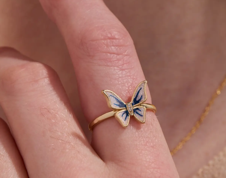 Butterfly Ring (Gold w/ Blue Enamel)