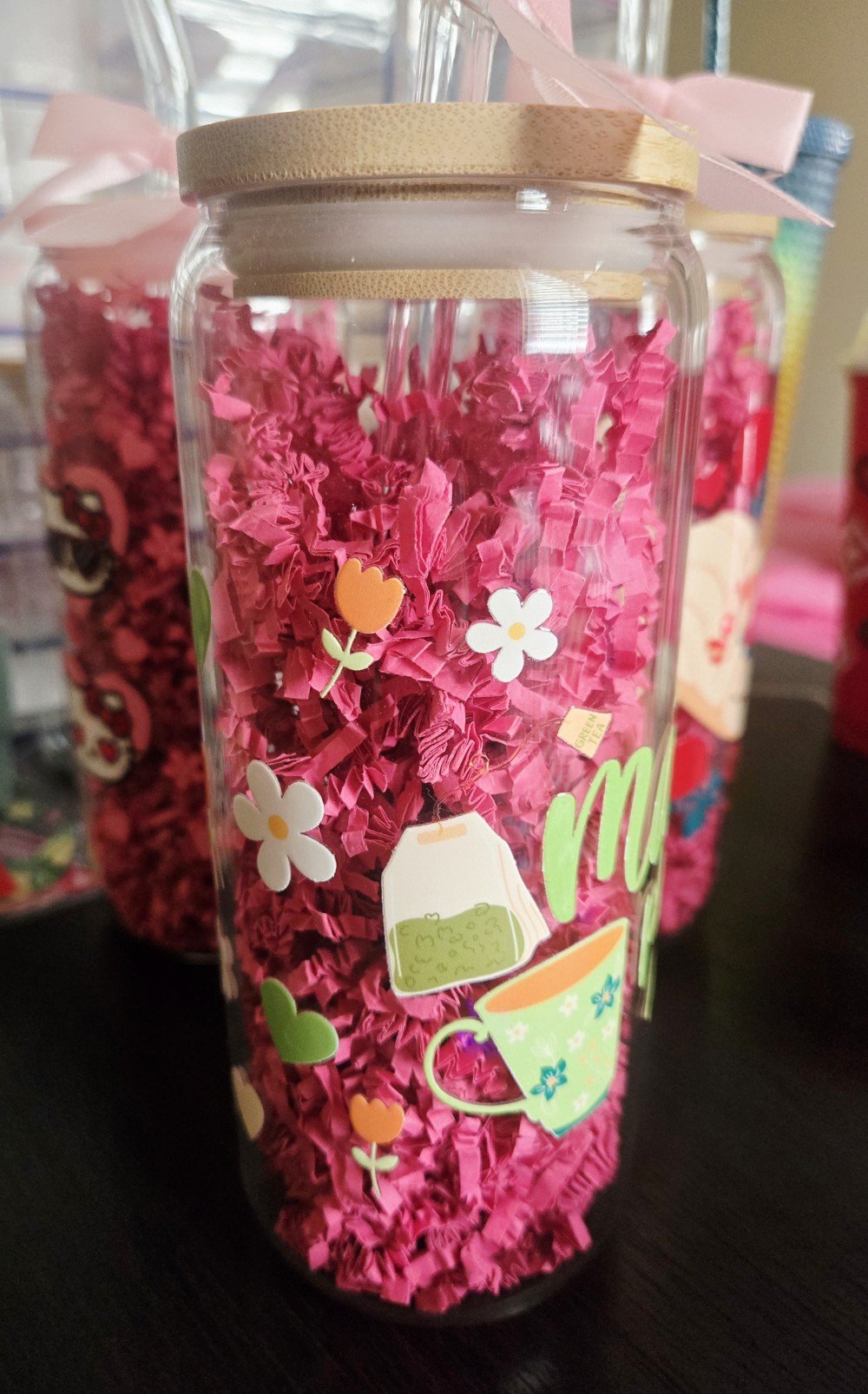 20oz Rd. Glass Tumbler w/bamboo lid & glass straw-Matcha UV DTF Wrap