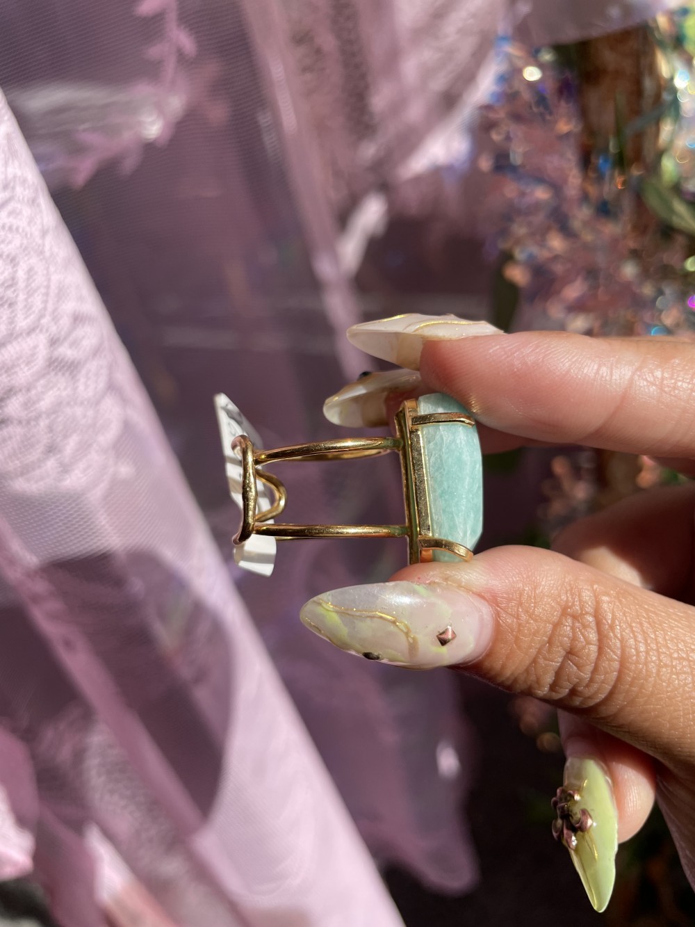Amazonite faceted wire ring