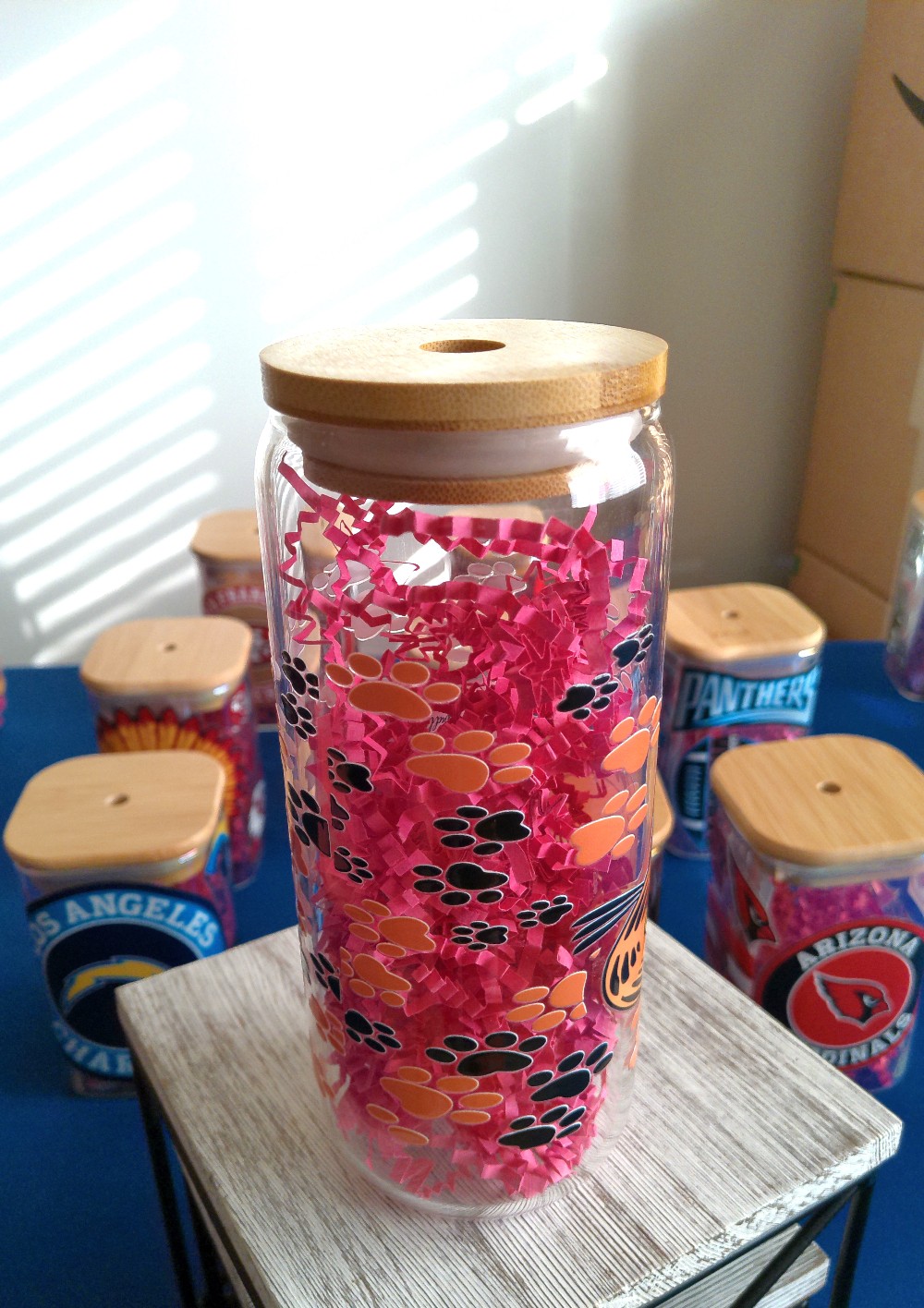 20oz Rd. Glass Tumbler- Org. Cat UV DTF