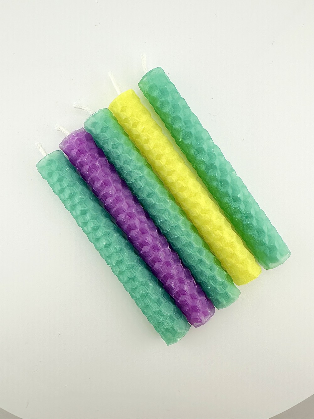 4” Rolled Beeswax Chime Candles (mixed set of 5)- Get Baja Blasted / Joy & Surrender