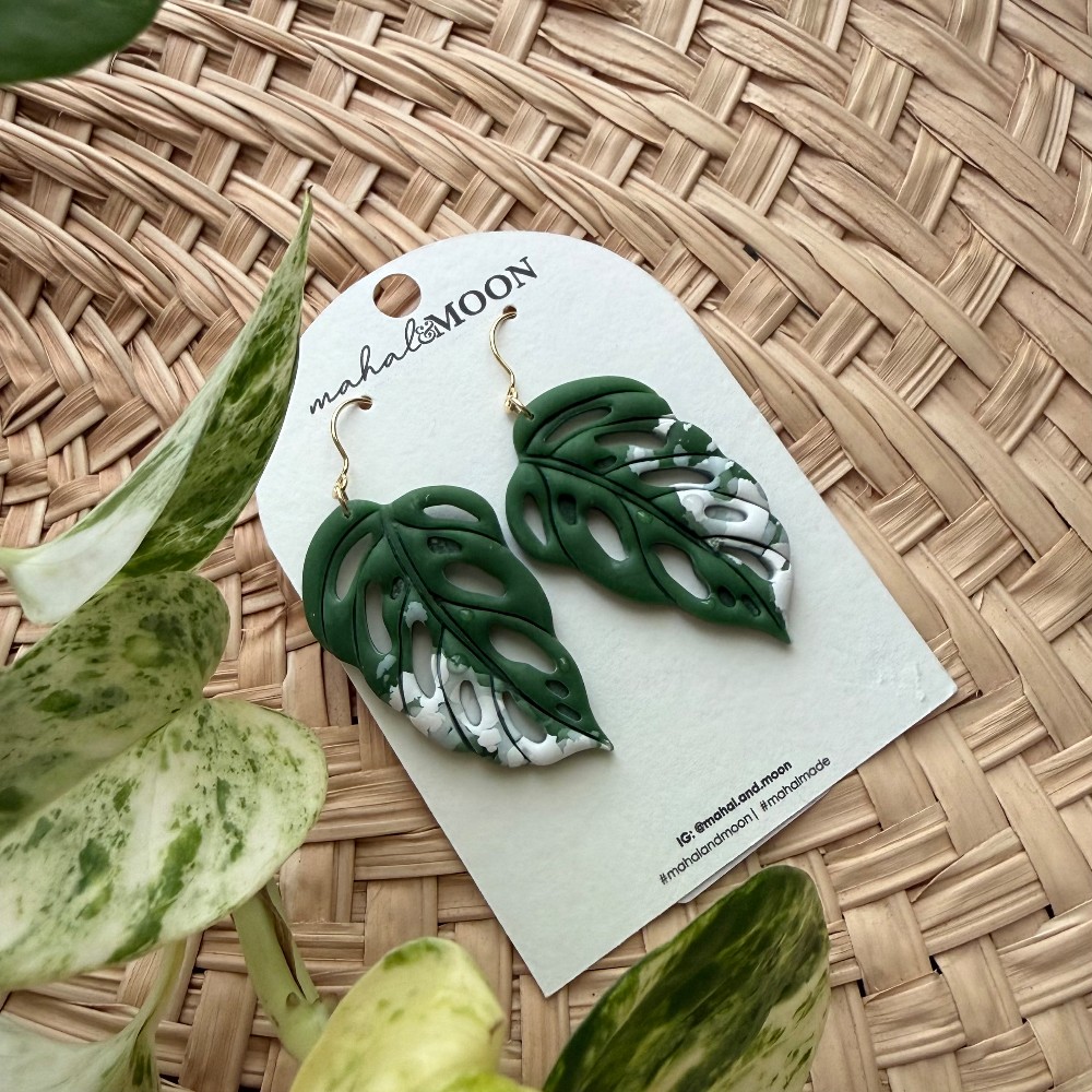 Monstera variegated earrings