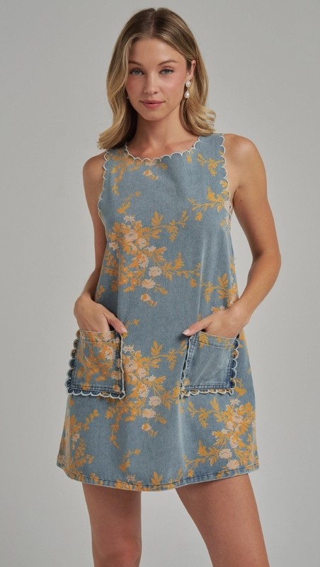 Floral Denim Mini Dress