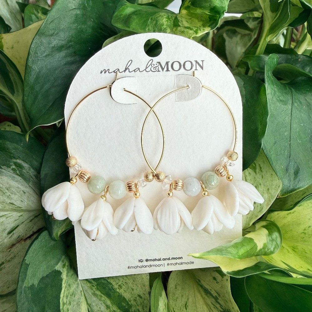 Sampaguita bud and jade hoop earrings